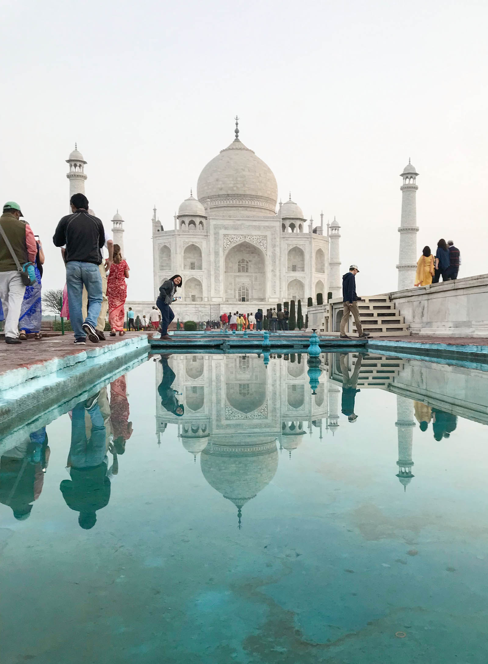 Tiffany perfects the art of the photo bomb while Priscilla perfects the art of the Taj reflection shot